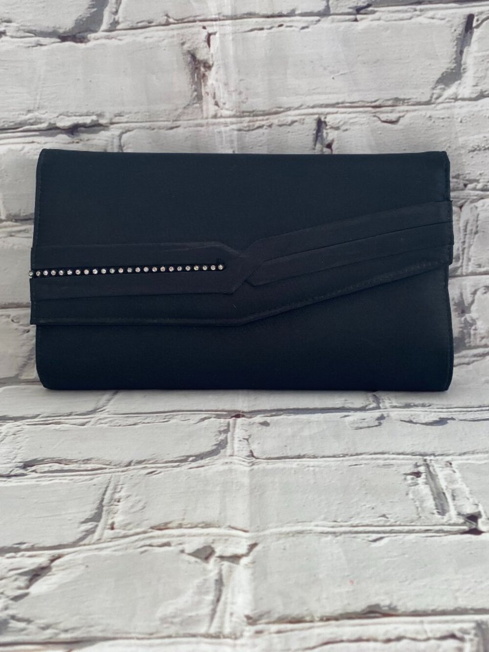 Black Fabric Clutch With Faux Diamonds